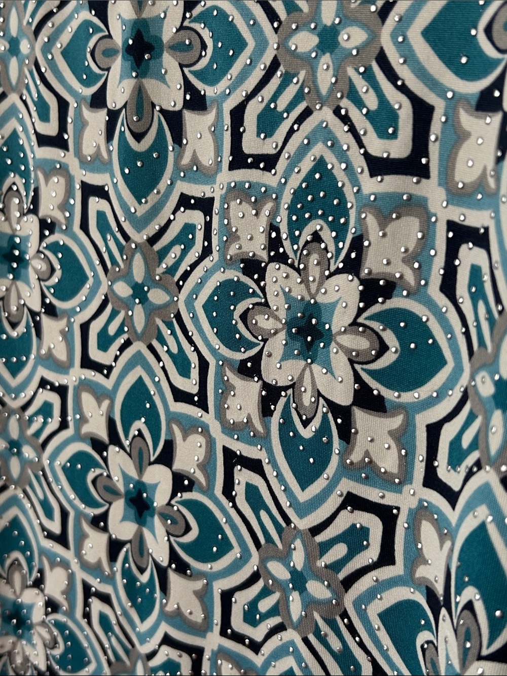 Ruby Rd. Teal, White & Black Floral-Geometric Keyhole Tunic 3X - Picture 3 of 8